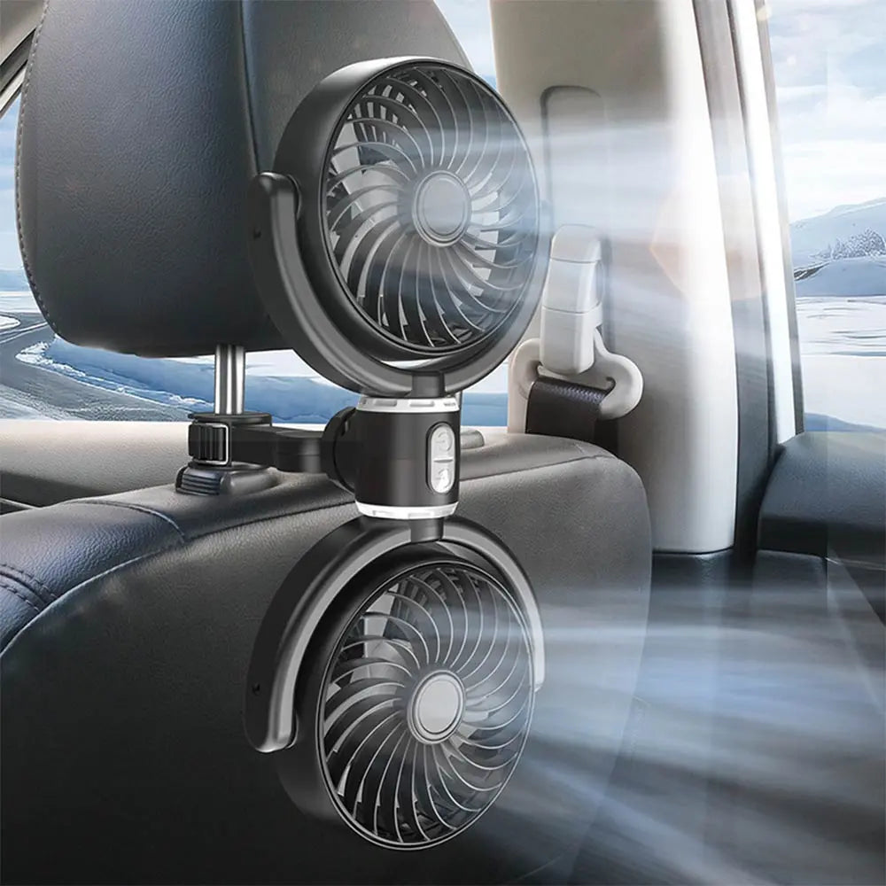 Ventilateur pour Voiture Double avec Fixation pour Sièges Arrière Noir