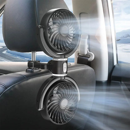 Ventilateur pour Voiture Double avec Fixation pour Sièges Arrière Noir