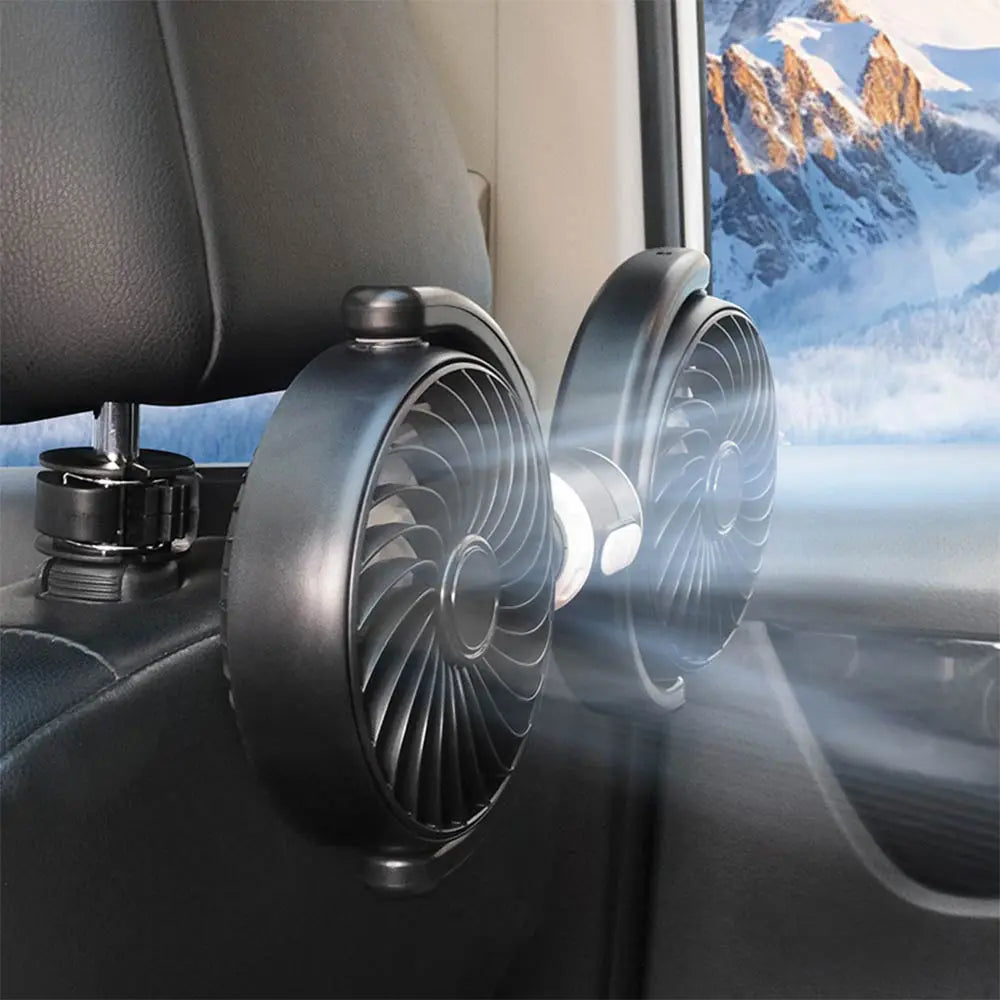 Ventilateur pour Voiture Double avec Fixation pour Sièges Arrière Noir
