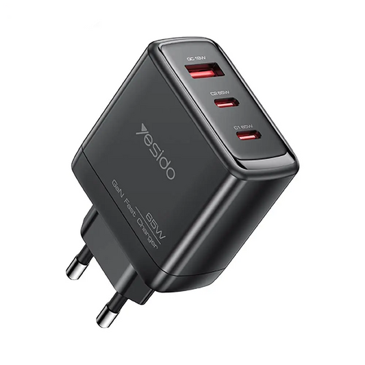 Chargeur Secteur GaN Multi (2x USB-C + USB) Yesido YC144C 65W Noir