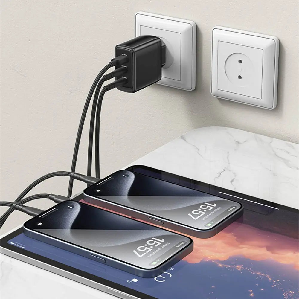 Chargeur Secteur GaN Multi (2x USB-C + USB) Yesido YC144C 65W Noir