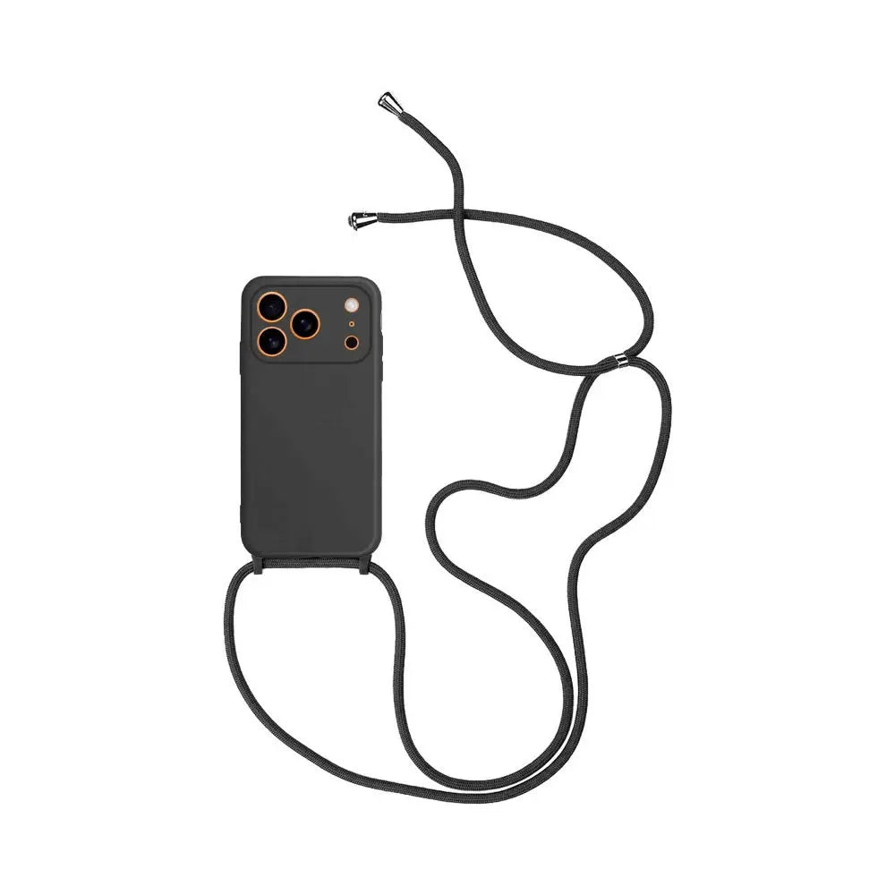 Coque Silicone avec Cordon pour Apple iPhone 17 Pro Noir