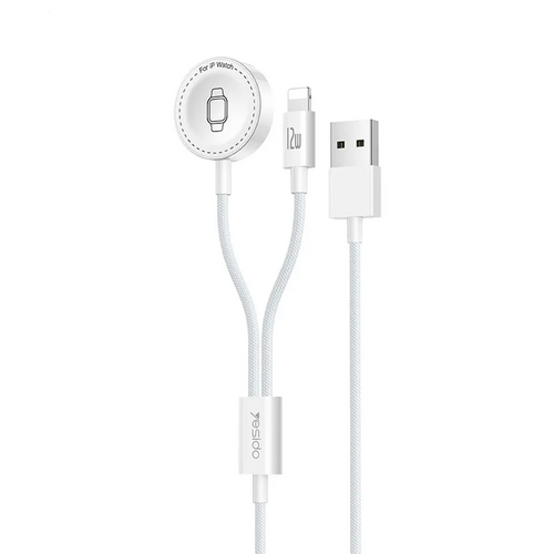 Câble de Charge Montre Connectée Yesido DS35 USB vers Lightning 12W + Pad de Charge 2.5W Blanc