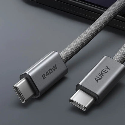 Câble Data USB-C vers USB-C AUKEY CB-DCC242 En Nylon Tressé 240W 1.8m Gris