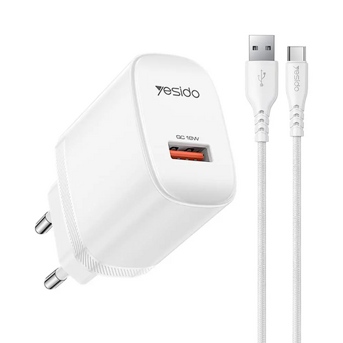 Chargeur Secteur USB Yesido YC111 USB 18W avec Câble USB vers USB-C Blanc
