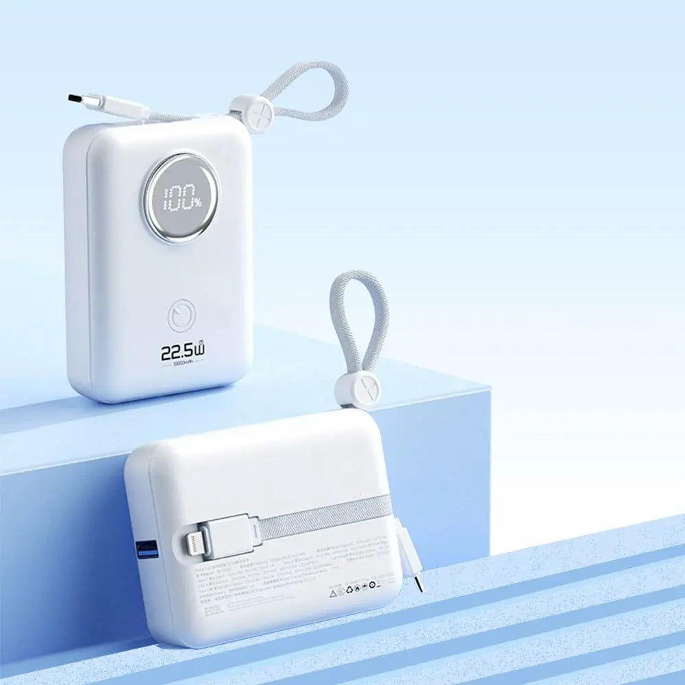 Batterie Externe Power Bank d-power avec Câbles USB-C + Lightning P8284 10000mAh 22.5W Blanc
