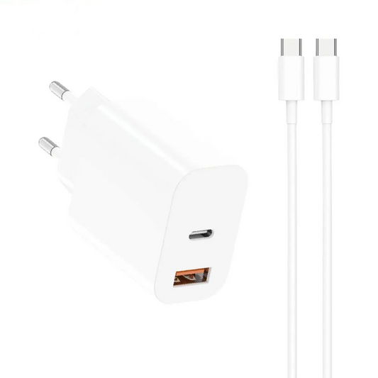 Chargeur Secteur Multi d-power avec Câble USB-C vers USB-C J8268 20W Blanc