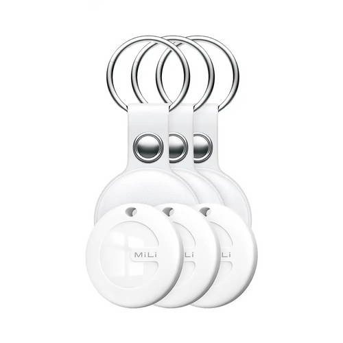 Traceur GPS MILI MiTag Duo avec Étui en Cuir PU (x3) Apple Find My & Google Find Hub Blanc