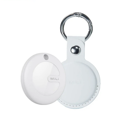 Traceur GPS MILI MiTag Duo avec Étui en Cuir PU Apple Find My & Google Find Hub Blanc