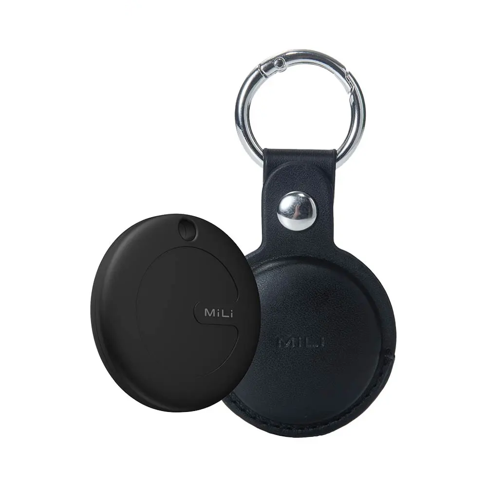 Traceur GPS MILI MiTag Duo avec Étui en Cuir PU Apple Find My & Google Find Hub Noir
