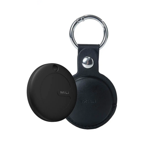 Traceur GPS MILI MiTag Duo avec Étui en Cuir PU Apple Find My & Google Find Hub Noir