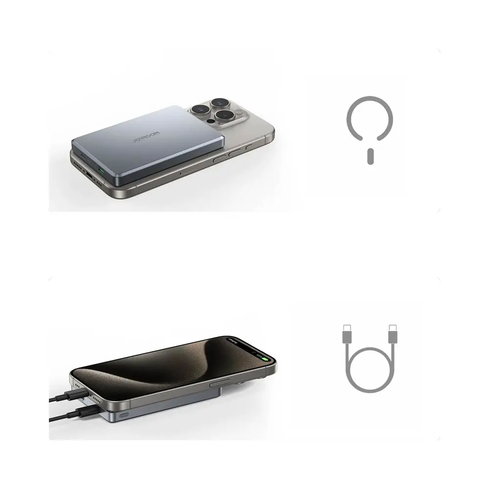 Batterie Externe Power Bank Sans Fil Magnétique JOYROOM JR-PBM08 Pro Ultra Fine 10000mAh 22.5W Titane Naturel