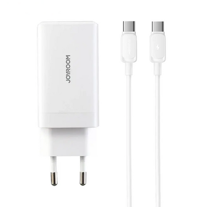 Chargeur Secteur Multi GaN JOYROOM JR-TG10 65W avec Câble USB-C vers USB-C 100W 1.2m Blanc