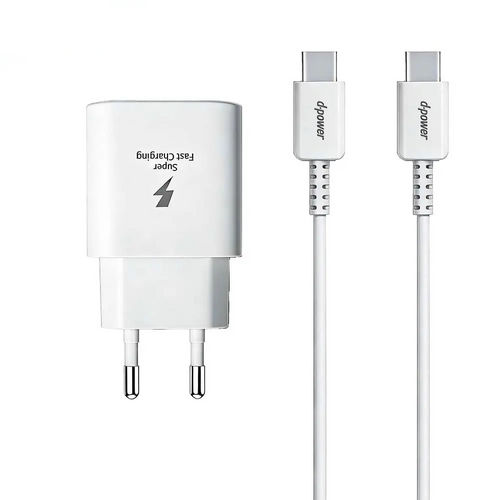 Chargeur Secteur USB-C d-power J8545W 45W avec Câble USB-C Blanc