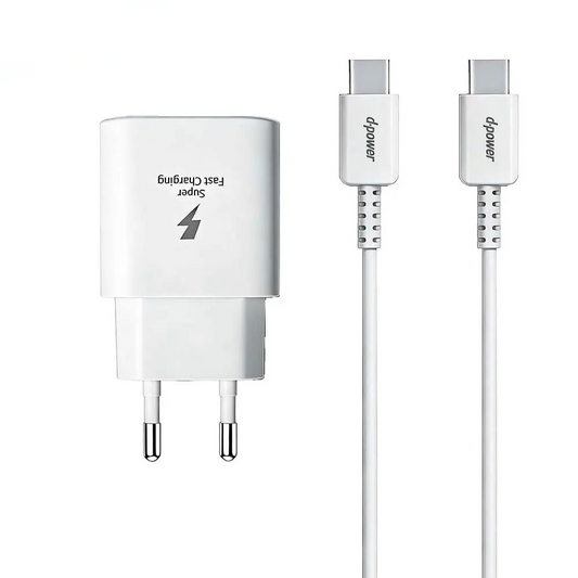 Chargeur Secteur USB-C d-power J8545W 45W avec Câble USB-C Blanc