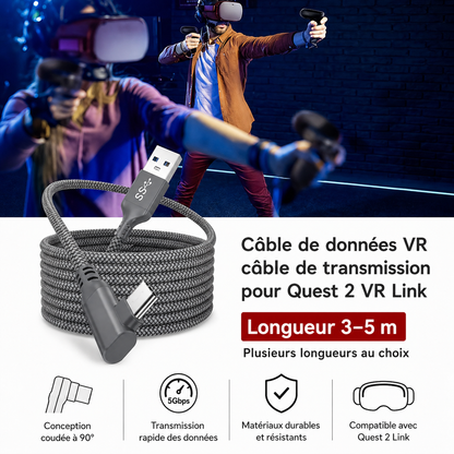 Câble USB-C 3.0 coudé 5 m pour Oculus Link / Steam Quest Type-C