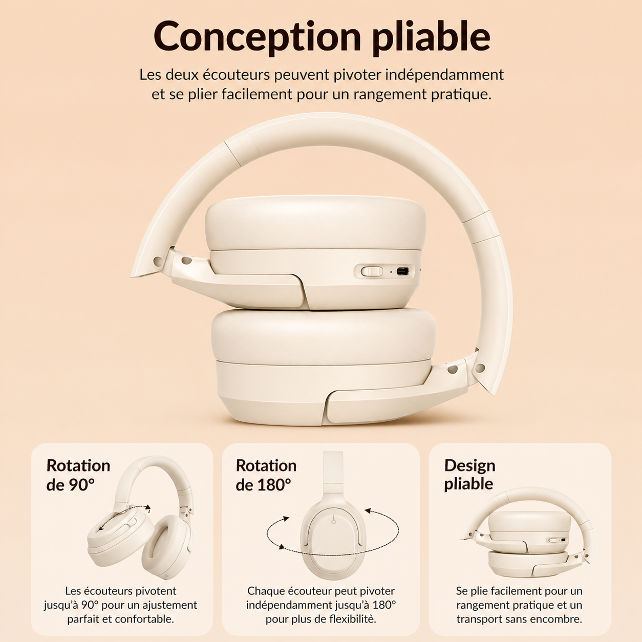 Casque Bluetooth circum-aural avec réduction active du bruit et autonomie ultra longue