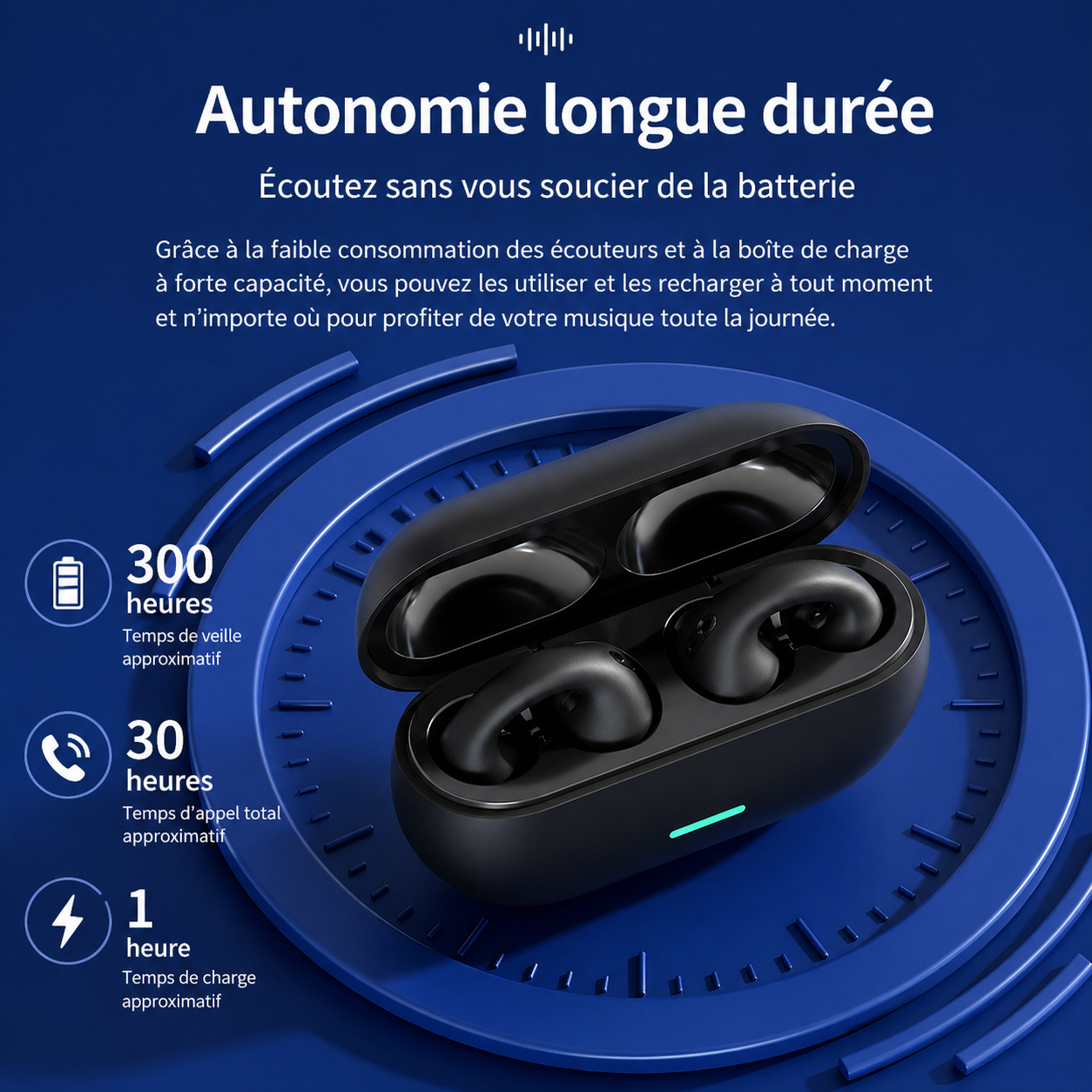 Casque Bluetooth sans fil à clip d’oreille TWS, confortable à porter, non intra-auriculaire, sport, conduction osseuse, Bluetooth 5.3