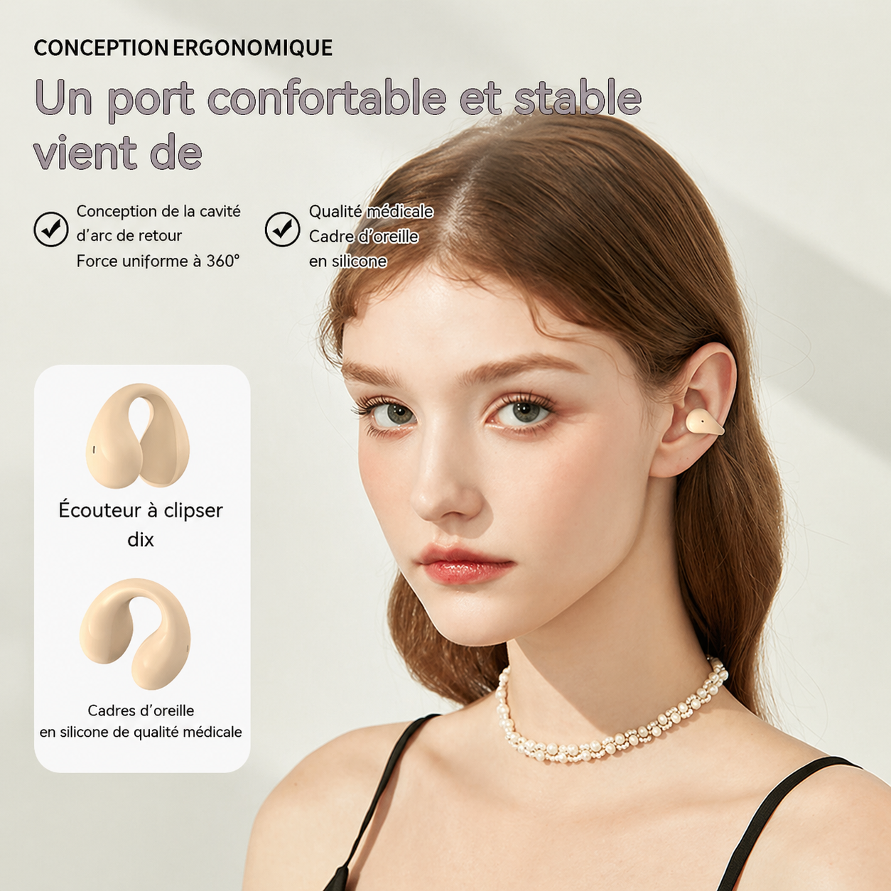 Casque Bluetooth stéréo TWS à clip d’oreille avec écran numérique et boîtier de charge