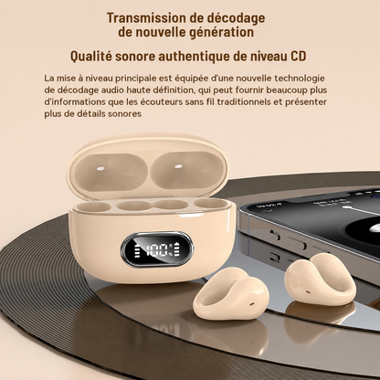 Casque Bluetooth stéréo TWS à clip d’oreille avec écran numérique et boîtier de charge