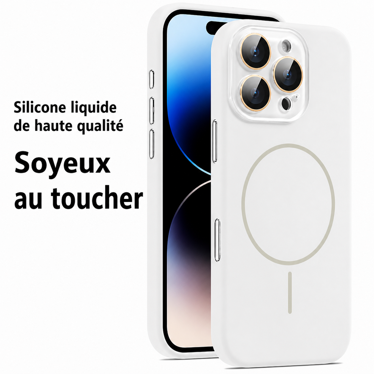 Coque de protection en silicone liquide magnétique avec lentille cristal