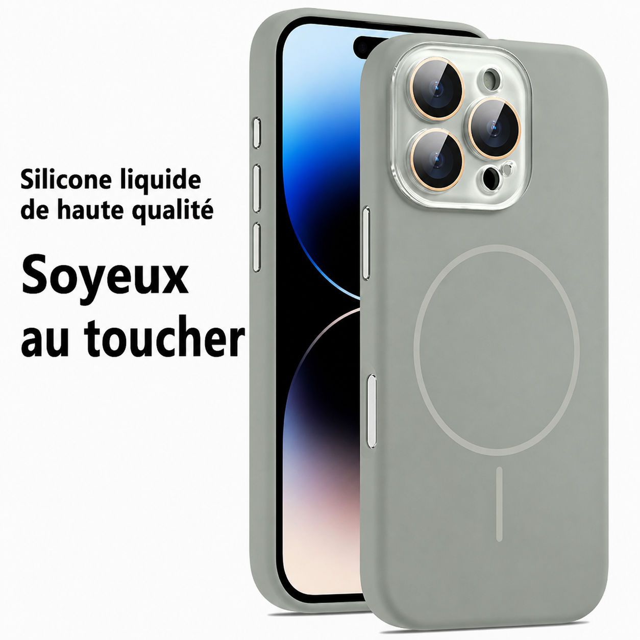 Coque de protection en silicone liquide magnétique avec lentille cristal