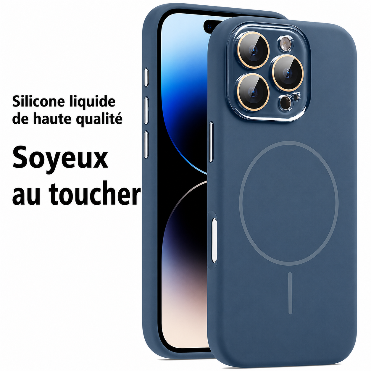 Coque de protection en silicone liquide magnétique avec lentille cristal