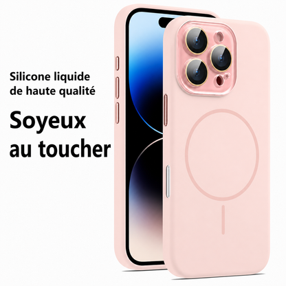 Coque de protection en silicone liquide magnétique avec lentille cristal