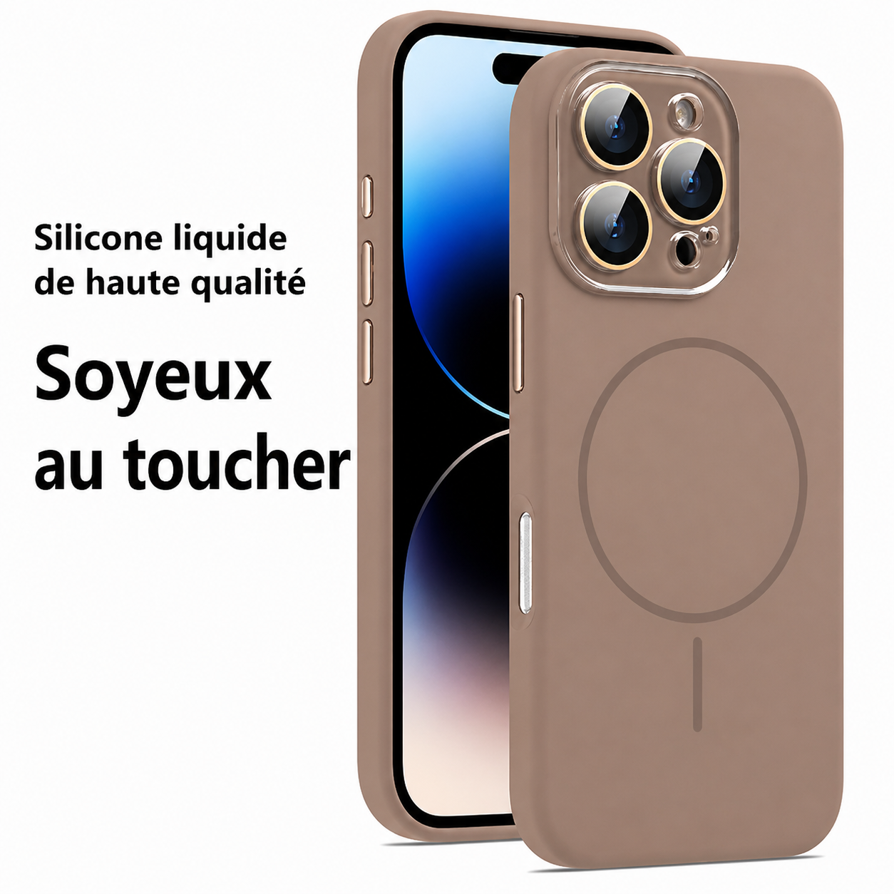 Coque de protection en silicone liquide magnétique avec lentille cristal