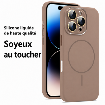 Coque de protection en silicone liquide magnétique avec lentille cristal