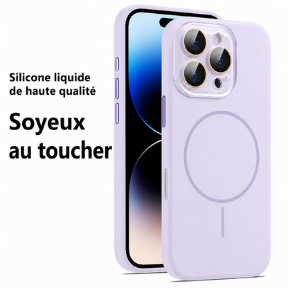 Coque de protection en silicone liquide magnétique avec lentille cristal