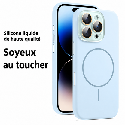 Coque de protection en silicone liquide magnétique avec lentille cristal