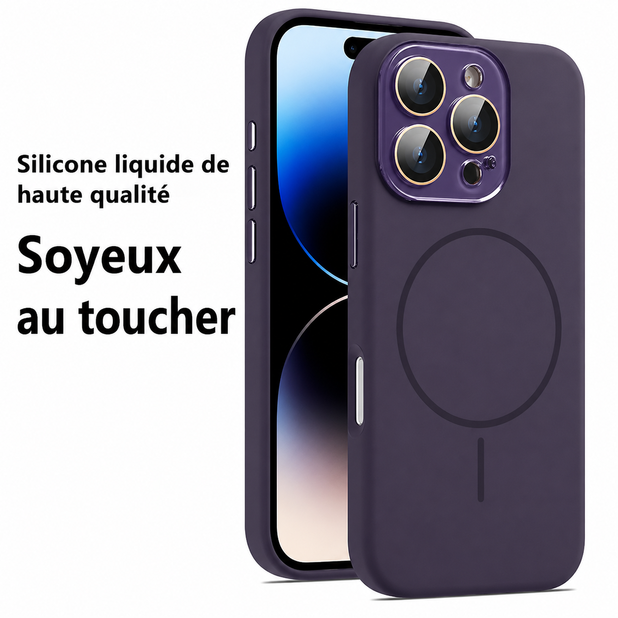 Coque de protection en silicone liquide magnétique avec lentille cristal