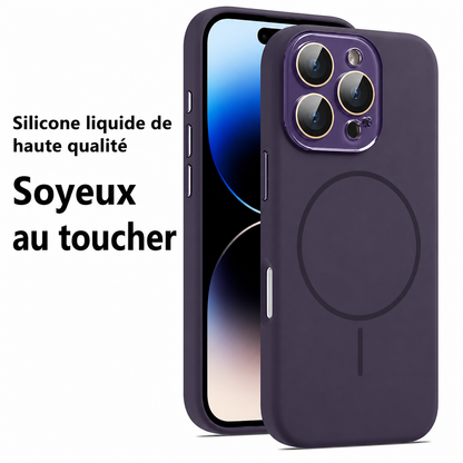 Coque de protection en silicone liquide magnétique avec lentille cristal
