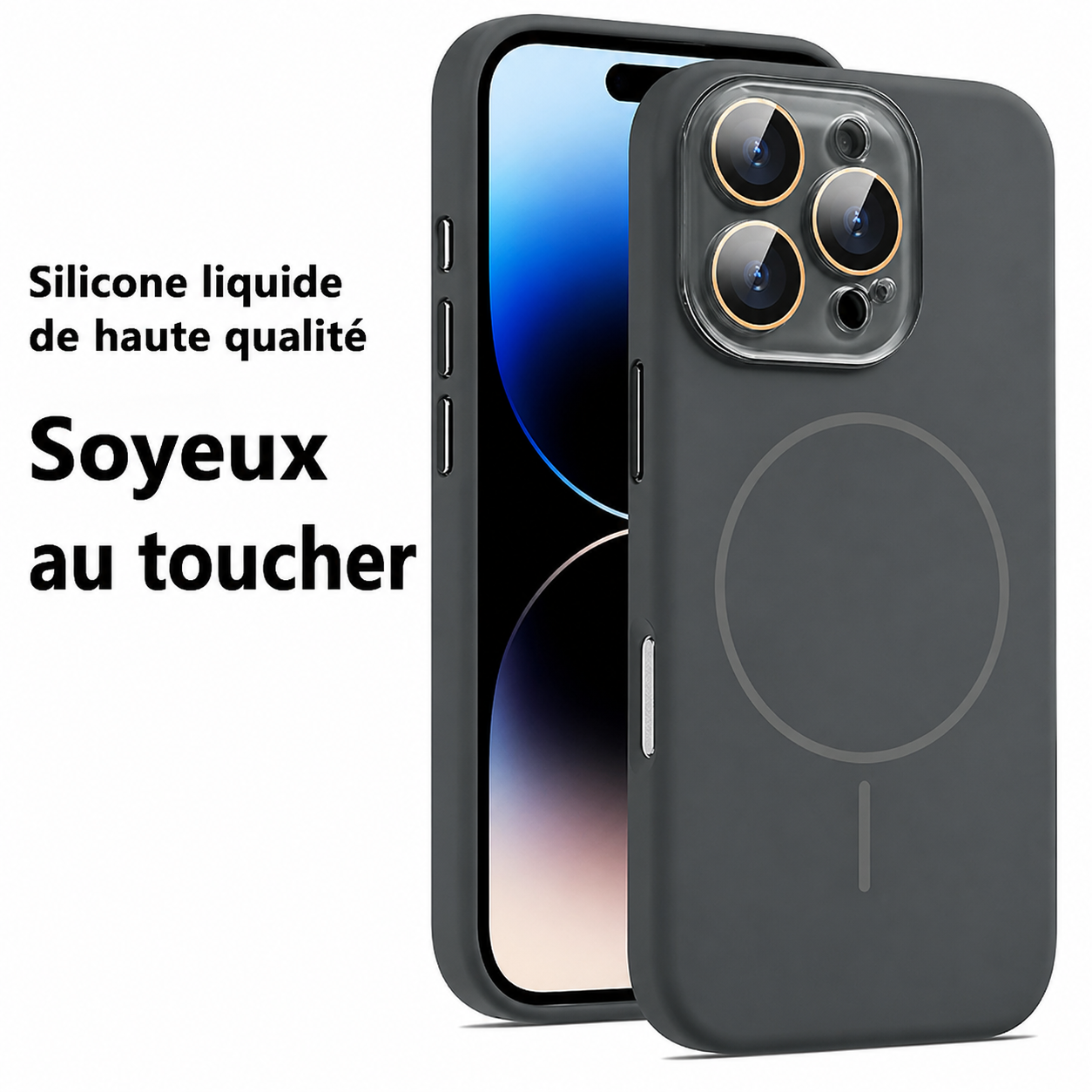 Coque de protection en silicone liquide magnétique avec lentille cristal