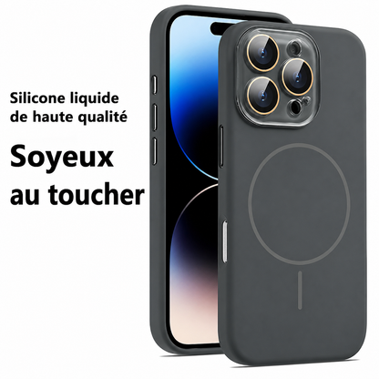Coque de protection en silicone liquide magnétique avec lentille cristal