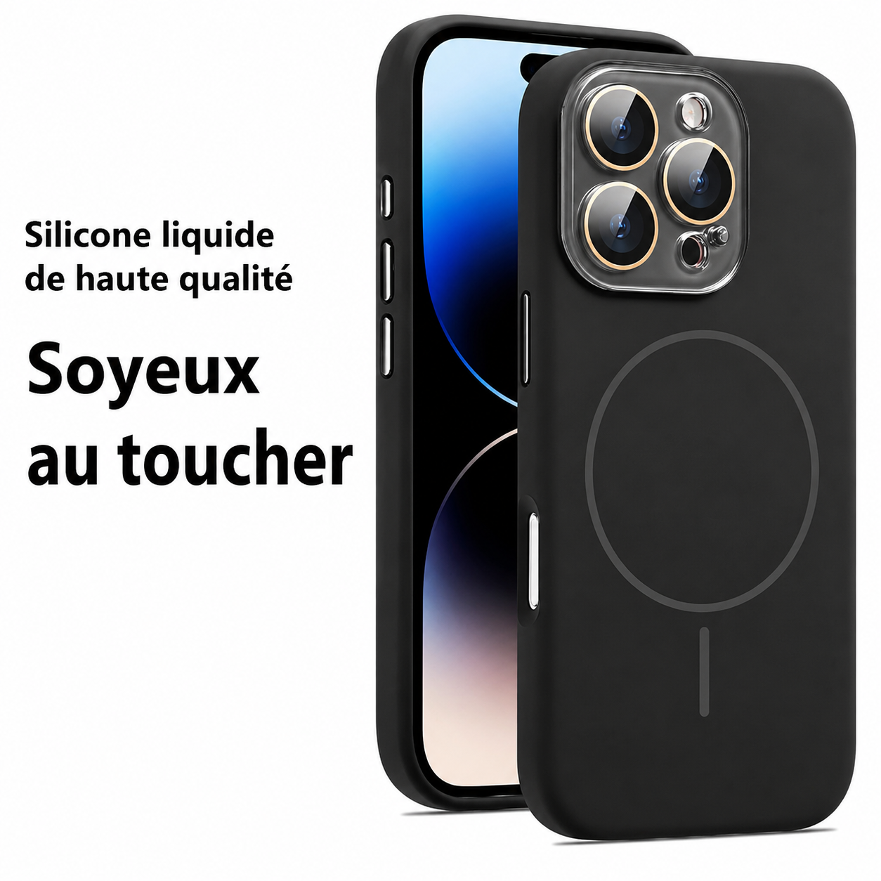 Coque de protection en silicone liquide magnétique avec lentille cristal