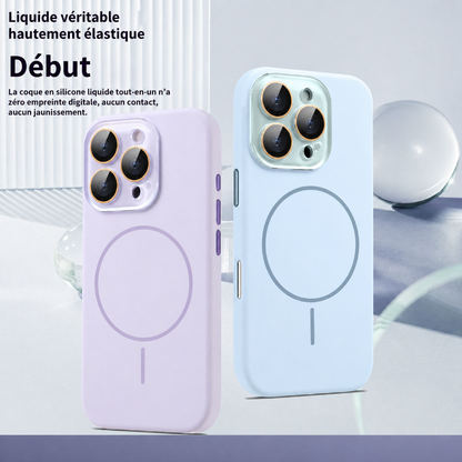 Coque de protection en silicone liquide magnétique avec lentille cristal
