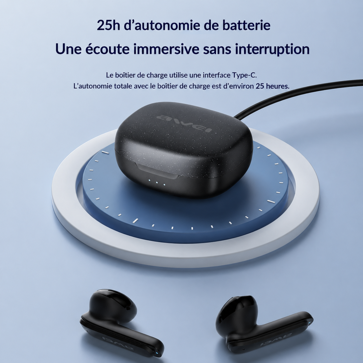 Casque Bluetooth sans fil à réduction de bruit, haute capacité et longue autonomie