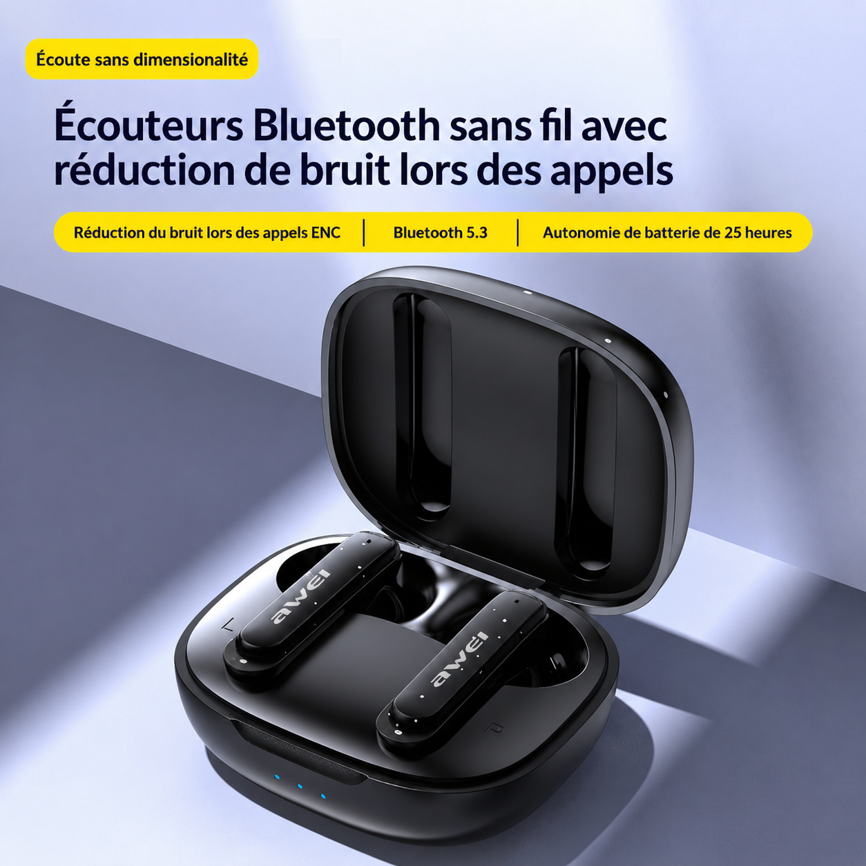 Casque Bluetooth sans fil à réduction de bruit, haute capacité et longue autonomie