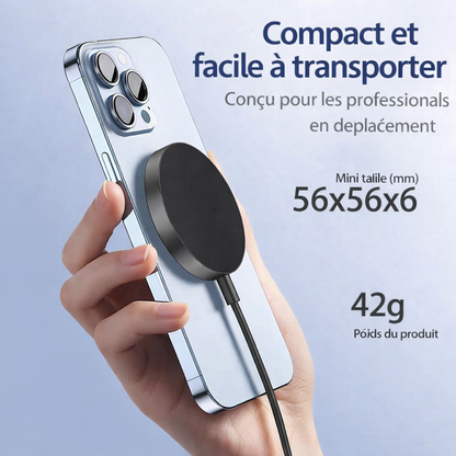 Chargeur sans fil magnétique 15W pour iPhone 17 Pro / Pro Max, compatible avec les modèles iPhone 12, 13, 14, 15, 16 et 17 Pro / Pro Max.