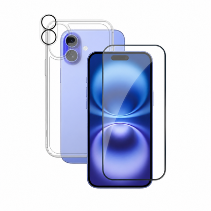 Pack de Protection Coque + Protection Lentille + Verre Trempé PROTECT pour Apple iPhone 16 Transparent