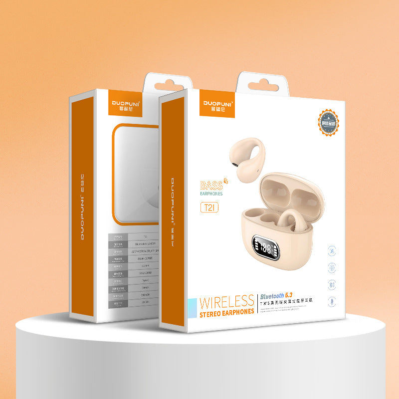 Casque Bluetooth stéréo TWS à clip d’oreille avec écran numérique et boîtier de charge