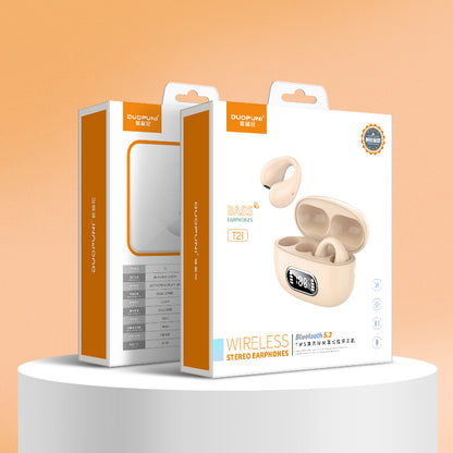 Casque Bluetooth stéréo TWS à clip d’oreille avec écran numérique et boîtier de charge