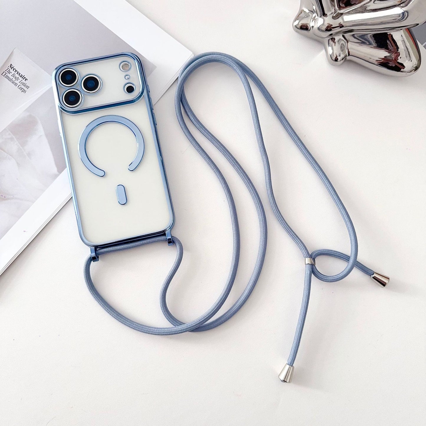 Coque de téléphone avec cordon et recharge sans fil magnétique