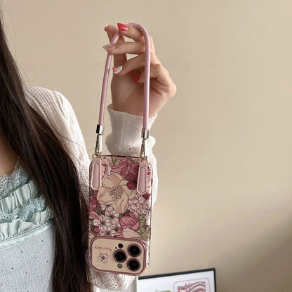 Coque de téléphone en cuir avec motif floral style peinture à l’huile rétro