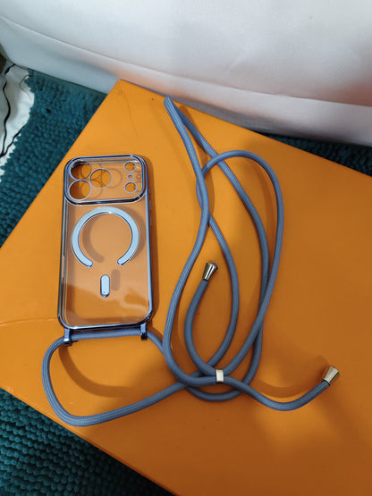 Coque de téléphone avec cordon et recharge sans fil magnétique