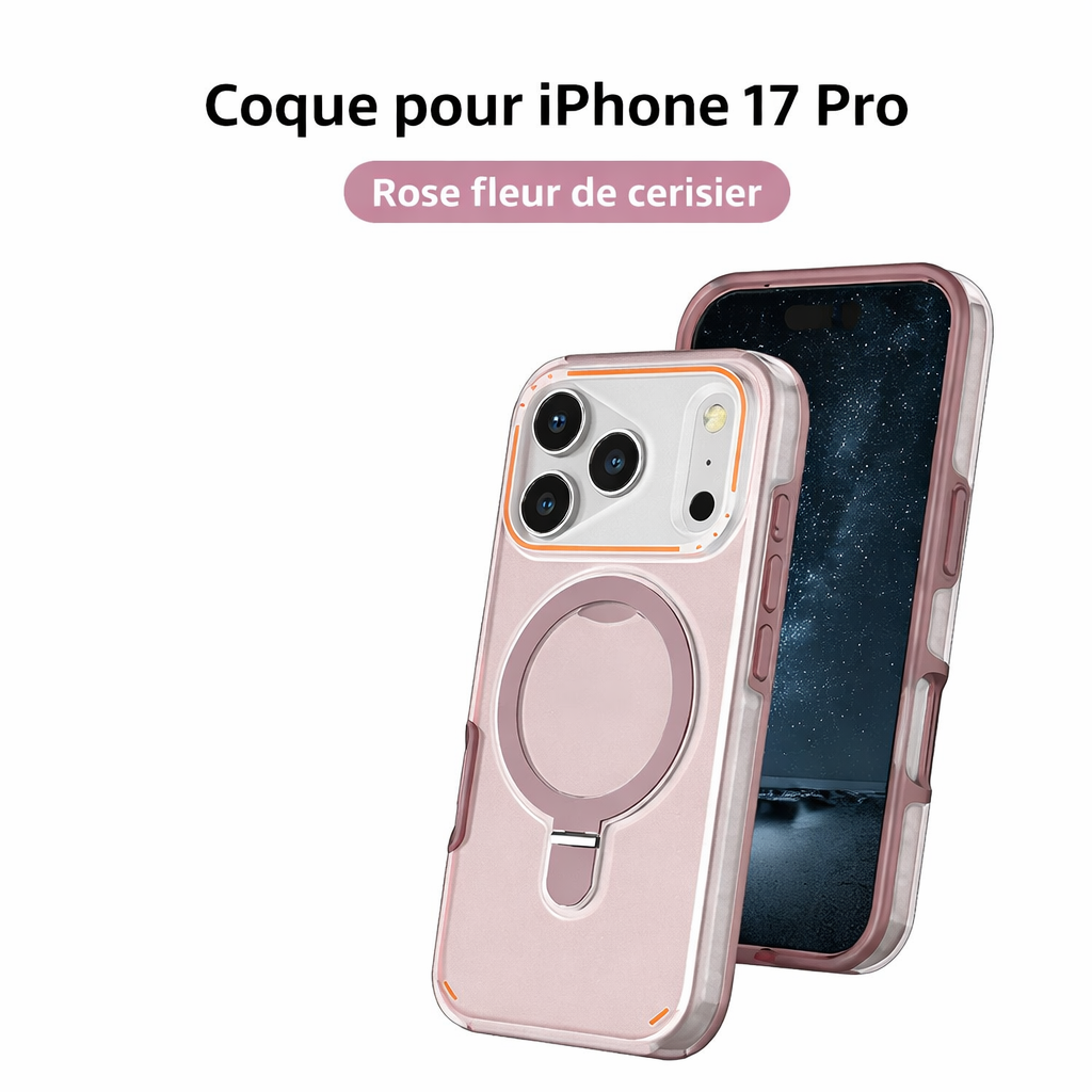 Coque magnétique mate avec anneau support rotatif 360° pour iPhone 17 Pro / 17 Max Plus, protection antichoc