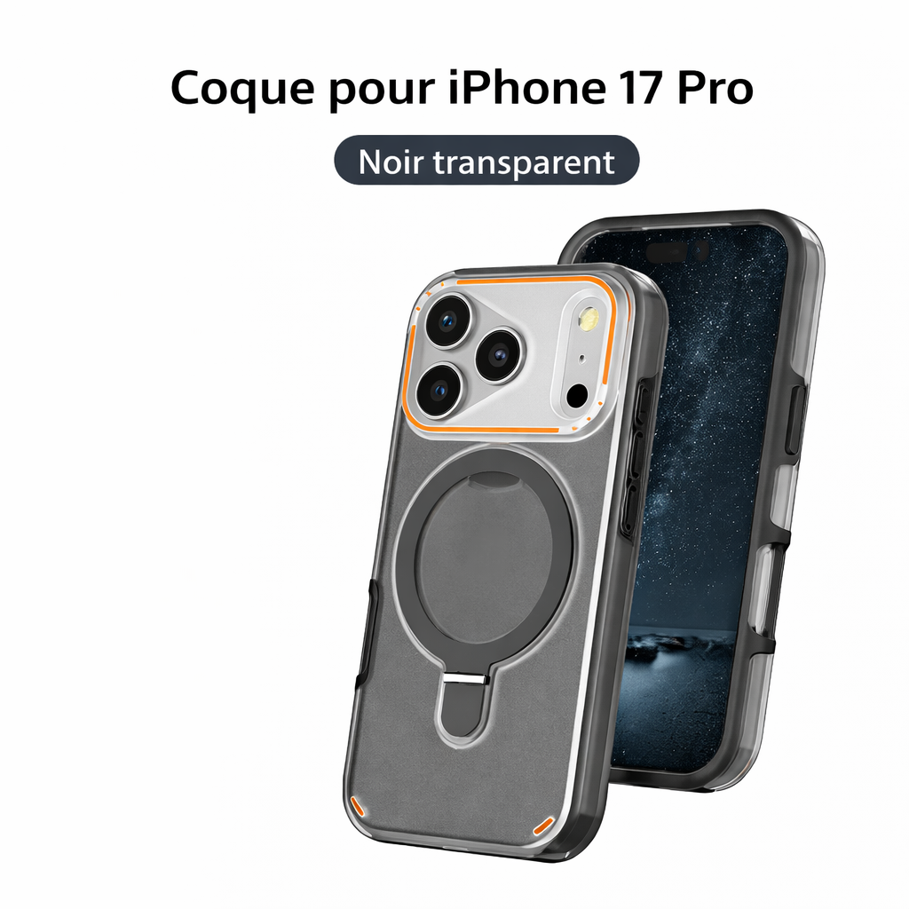 Coque magnétique mate avec anneau support rotatif 360° pour iPhone 17 Pro / 17 Max Plus, protection antichoc