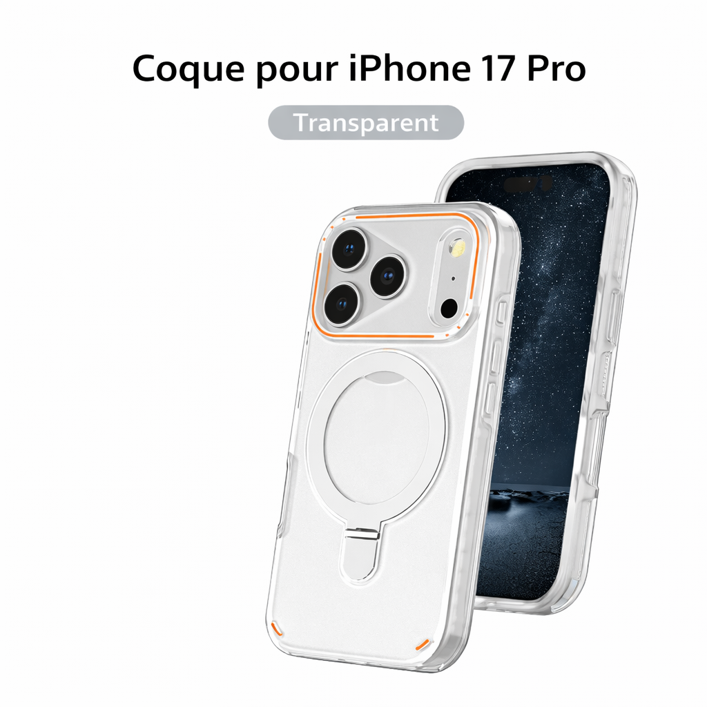 Coque magnétique mate avec anneau support rotatif 360° pour iPhone 17 Pro / 17 Max Plus, protection antichoc